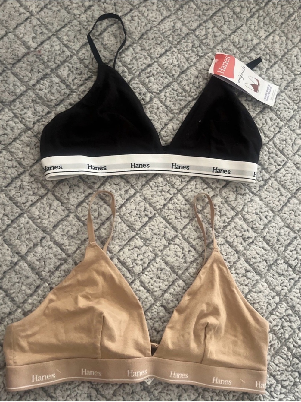 Hanes Wireless Bralette 2 Pack Womens Medium Black Beige Unlined Comfort Bra - Picture 3 of 10